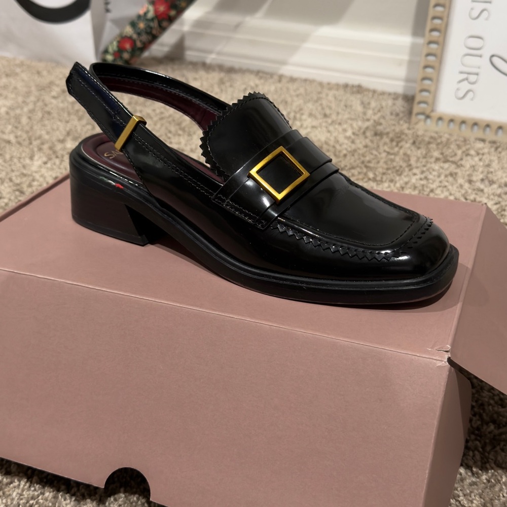 SARTO By Franco Sarto Black Loafers with Gold Buckle